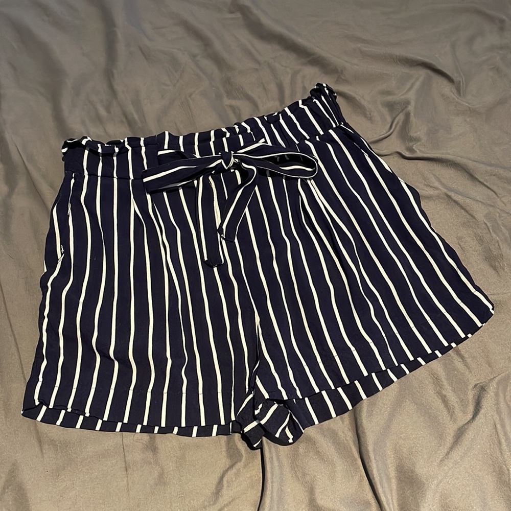 Forever 21 Dark Navy Blue Striped Paperbag Shorts